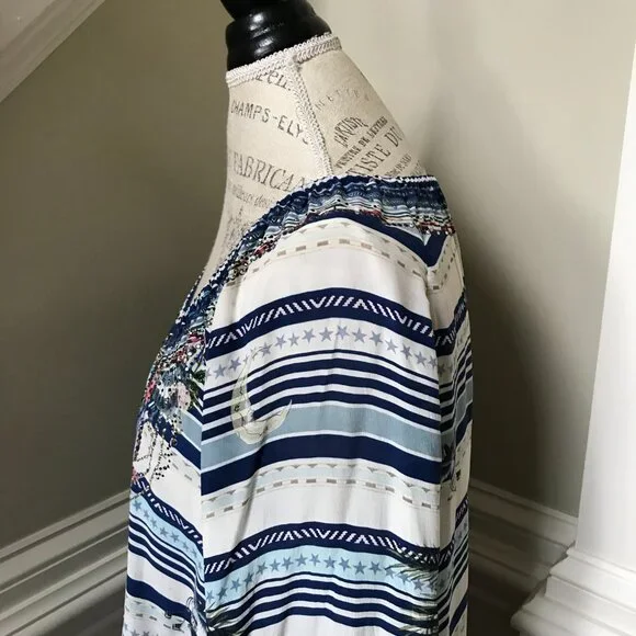 Camilla A-Line Frill Mini Dress Womens XS Blue Silk Floral Stripe Long Sleeve - Picture 11 of 14